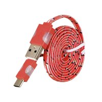 USB-Typ C Ladekabel Nylon Geflochten LED Flachband...