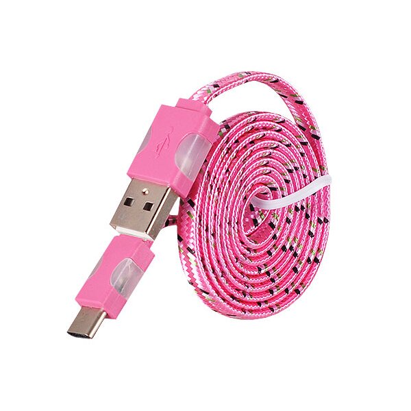 USB-Typ C Ladekabel Nylon Geflochten LED Flachband für Handy in Pink