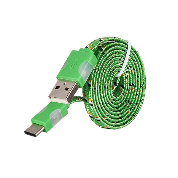 USB-Typ C Ladekabel Nylon Geflochten LED Flachband für Handy in Grün