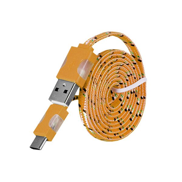 USB-Typ C Ladekabel Nylon Geflochten LED Flachband für Handy in Gelb