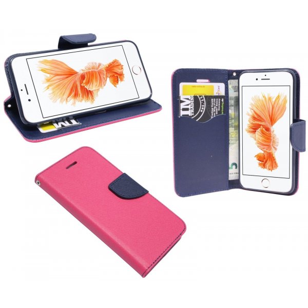 Book-Style Handyhülle Buch Form Tasche Case Cover für Iphone 7 PLUS in Pink-Blau