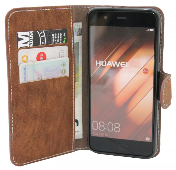 Zubehör für Huawei P10 PLUS Book-Style Tasche Etui Cover wie ein Buch in Braun