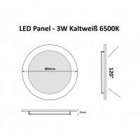 3W LED Panel Deckenleuchte Rund Kaltweiß 210 Lumen Ø90mm Aluminium Gebürstet inkl. Trafo