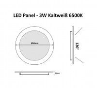 3W LED Panel Deckenleuchte Rund Kaltweiß 210 Lumen Ø90mm Aluminium Gebürstet inkl. Trafo