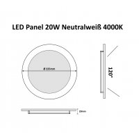 20W Neutralweiß LED Panel Deckenleuchte Rund