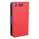 Elegante Buch-Tasche Hülle für das Sony Xperia XZ1 COMPACT in Rot-Blau Leder Optik Wallet Book-Style Cover Schale @ cofi1453®