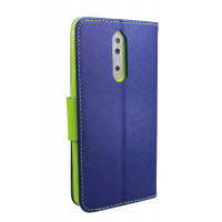 Elegante Buch-Tasche Hülle für das Nokia 8 in Blau-Grün ( 2-Farbig ) Leder Optik Wallet Book-Style Cover Schale @ cofi1453®