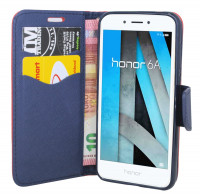 Elegante Buch-Tasche Hülle für das HONOR 6A Pro in Rot-Blau ( 2-Farbig ) Leder Optik Wallet Book-Style Cover Schale @ cofi1453®