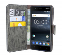 Elegante Buch-Tasche Hülle für das Nokia 3 in Anthrazit Leder Optik Wallet Book-Style Cover Schale @ cofi1453®