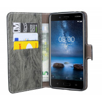 Elegante Buch-Tasche Hülle für das Nokia 8 in Anthrazit Leder Optik Wallet Book-Style Cover Schale @ cofi1453®