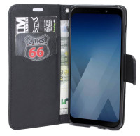 Elegante Buch-Tasche Hülle für Samsung Galaxy A8 2018 (A530F) Schwarz Leder Optik Wallet Book-Style Schale cofi1453®