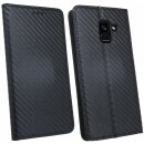 Elegante Buch-Tasche Hülle für Samsung Galaxy A8 2018 (A530F) Schwarz Leder Optik "Carbon" Wallet Book-Style Schale cofi1453®