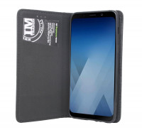 Elegante Buch-Tasche Hülle für Samsung Galaxy A8 2018 (A530F) Schwarz Leder Optik "Carbon" Wallet Book-Style Schale cofi1453®