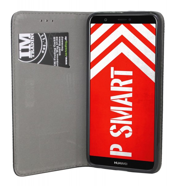 Elegante Buch-Tasche Hülle Smart Magnet für das HUAWEI P SMART Leder Optik Wallet Book-Style Cover Schale @ cofi1453®