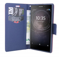 Elegante Buch-Tasche Hülle für das SONY XPERIA L2 in Rot-Blau Leder Optik Wallet Book-Style Cover Schale @ cofi1453®