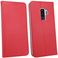 Elegante Buch-Tasche Hülle Smart Magnet für das Samsung Galaxy S9 PLUS (G965F) in Rot Leder Optik Wallet Book-Style Cover Schale @ cofi1453®