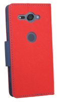 Elegante Buch-Tasche Hülle FANCY für das Sony Xperia XZ2 COMPACT in Rot-Blau Leder Optik Wallet Book-Style Cover Schale