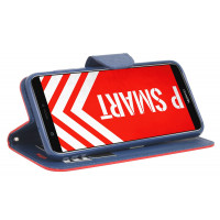 Elegante Buch-Tasche Hülle für HUAWEI P SMART in Rot-Blau Leder Optik Fancy Wallet Book-Style Cover Schale  cofi1453®