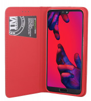 Elegante Buch-Tasche Hülle Smart Magnet für das HUAWEI P20 Leder Optik Wallet Book-Style Cover in Rot Schale