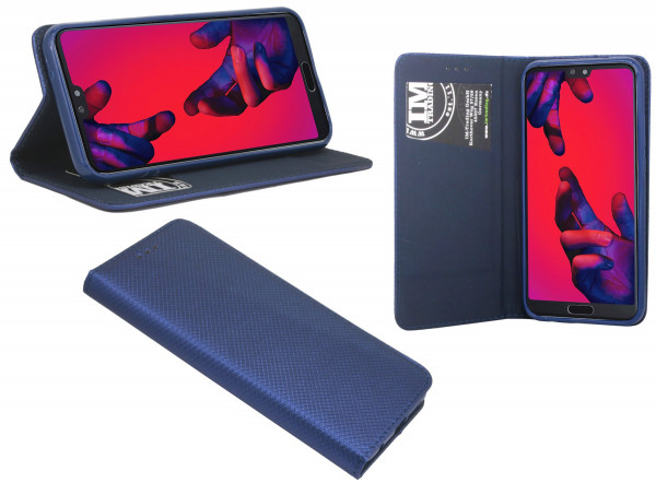 Elegante Buch-Tasche Hülle Smart Magnet für das HUAWEI P20 PRO Leder Optik Wallet Book-Style Cover in Blau Schale