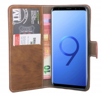 Elegante Buch-Tasche Hülle für Samsung Galaxy S9 (G960F) in Braun Leder Optik Wallet Book-Style Schale