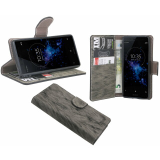 Elegante Buch-Tasche Hülle für das Sony Xperia XZ2 COMPACT in Anthrazit Leder Optik Wallet Book-Style Cover Schale @ cofi1453®