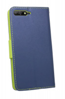 Elegante Buch-Tasche Hülle für HUAWEI Y6 2018 in Blau Leder Optik Fancy Wallet Book-Style Cover Schale