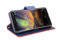 Elegante Buch-Tasche Hülle für das Nokia 6.1 (2018) in Rot-Blau Leder Optik Wallet Book-Style Cover Schale