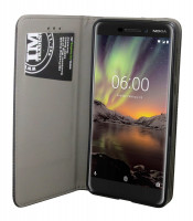 Elegante Buch-Tasche Hülle SMART für das Nokia 6.1 (2018) in Schwarz Leder Optik Wallet Book-Style Cover Schale