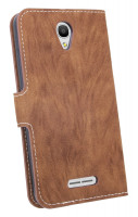 Elegante Buch-Tasche Hülle für das Alcatel Pop 4 (5051D) in Braun Leder Optik Wallet Book-Style Cover Schale