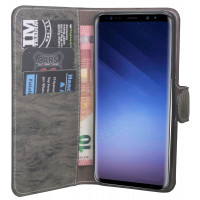 Elegante Buch-Tasche Hülle für Samsung Galaxy S9 PLUS (G965F) in Anthrazit Leder Optik Wallet Book-Style Schale