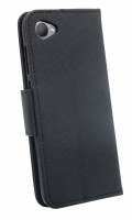 Elegante Buch-Tasche Hülle für das HTC DESIRE 12 in Schwarz Leder Optik Wallet Book-Style Cover Schale
