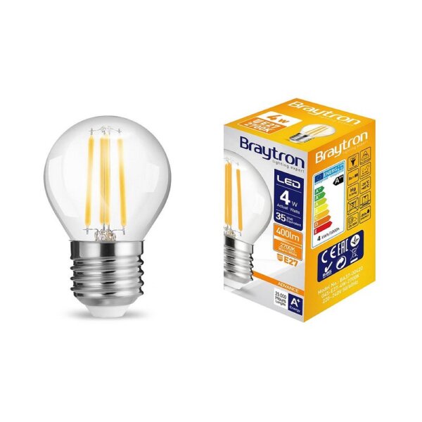 E27 Filament | LED Leuchtmittel | 4 Watt | Lampe Leuchte Beleuchtung Birne Glühlampe | Kugel G45 | 400 Lumen warmweiß (3000 K) 1 Stück