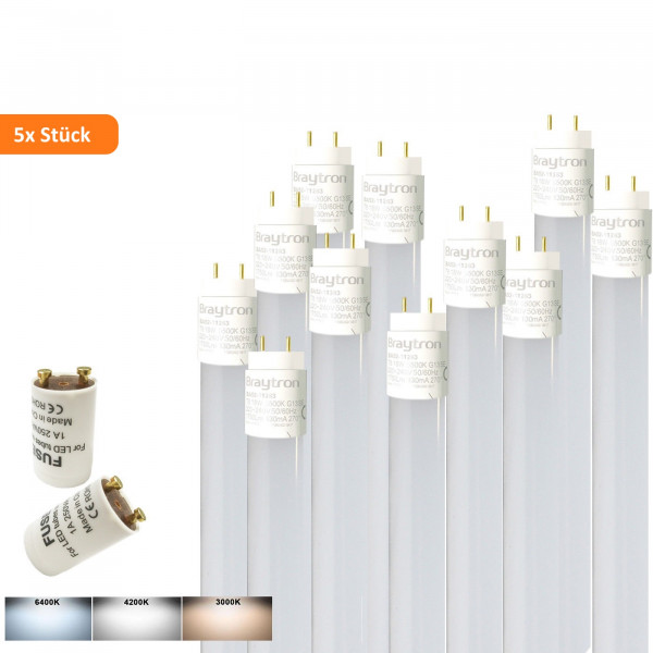 5x 60cm LED Röhre G13 T8 Leuchtstofföhre Tube / 9W Kaltweiß (6500K) 900 Lumen 270° Abstrahlwinkel / inkl. Starter 5er Pack/ milchweiße Abdeckung