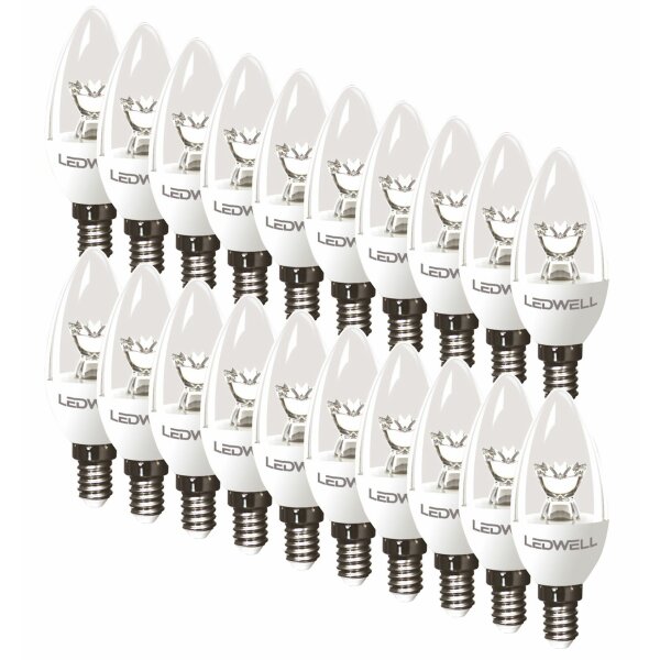 E14 5 W 20er-Set Warmweiß LED Lampe Kerze Ersetzt 50 W Birne 360 Lumen 3000 Kelvin Energiesparlampe Glühlampe Energieklasse A+