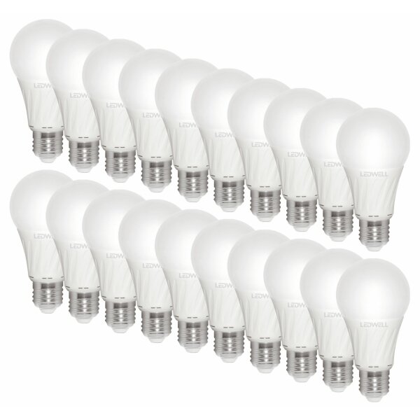 E27 8 W 20er-Set Warmweiß LED Lampe 640 Lumen 3000 Kelvin Energiesparlampe Glühlampe Energieklass A+