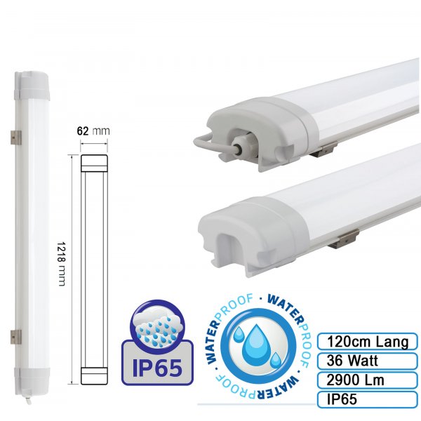 Feuchtraumleuchte Wannenleuchte Proline LED 36W Leuchte für Außen und Innen Wasserdicht IP65  Neutralweiß Slim