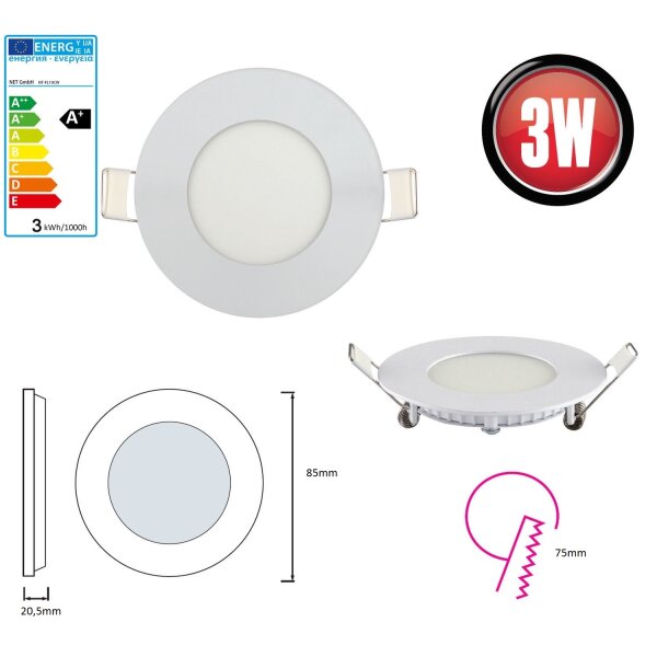 3W Warmweiß LED Panel Deckenleuchte Rund 160 lm 3000K