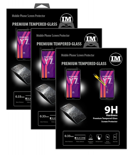 3x Panzer Schutz Glas 9H Tempered Glass Display Schutz Folie Display Glas Screen Protector für HUAWEI Y7 PRIME 2018