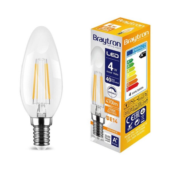 E14 Filament C35 | LED | Leuchtmittel | Lampe | Birne | Leuchte | Beleuchtung | Form: Kerze | 4W | 400 Lumen | Dimmbar | warmweiß | 5 Stück