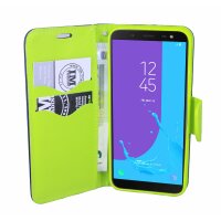 Elegante Buch-Tasche Hülle für Samsung Galaxy J6 2018 (J600F) Blau-Grün Leder Optik Wallet Book-Style Schale cofi1453®