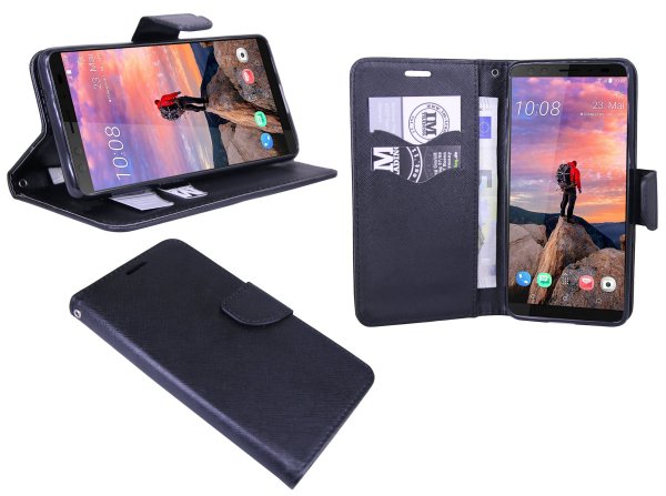 Elegante Buch-Tasche Hülle für das HTC U12+ (Plus) in Schwarz Leder Optik Wallet Book-Style Cover Schale @cofi1453®