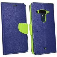 Elegante Buch-Tasche Hülle für das HTC U12+ (Plus) in Blau-Grün Leder Optik Wallet Book-Style Cover Schale @cofi1453®