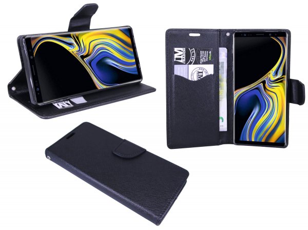 Elegante Buch-Tasche Hülle Fancy für das Samsung Galaxy Note 9 ( SM-N960F ) in Schwarz Wallet Book-Style Schale @ cofi1453®
