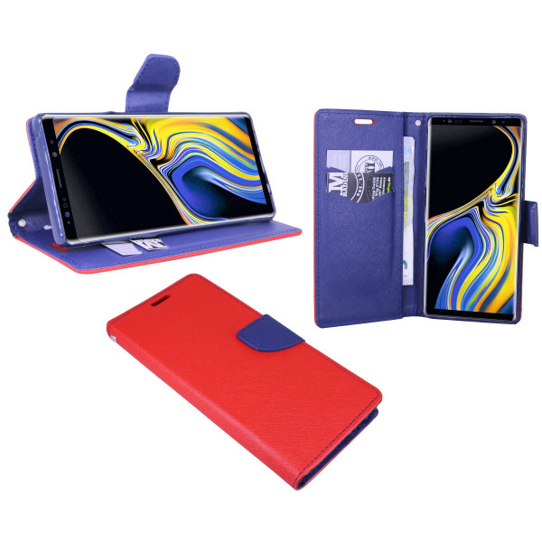 Elegante Buch-Tasche Hülle Fancy für das Samsung Galaxy Note 9 ( SM-N960F ) in Rot-Blau Wallet Book-Style Schale @ cofi1453®