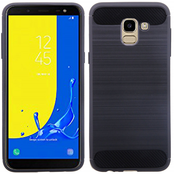 Samsung Galaxy J6 2018 (J600F) //Silikon Hülle Tasche Case Zubehör Gummi Bumper Schale Schutzhülle in Carbon-Schwarz @cofi1453®