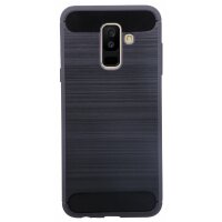 Samsung Galaxy A6 PLUS A605F // Silikon Hülle Tasche Case Zubehör Gummi Bumper Schale Schutzhülle in Schwarz-Carbon @cofi1453®