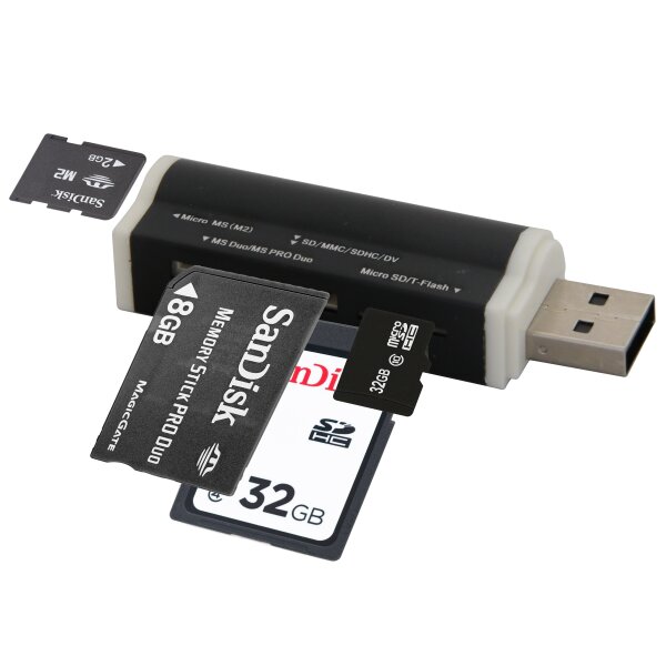 All-in-One Speicherkartenleser Cardreader für SD/Micro SD/M2/M2PRODUO USB Kartenlesergerät Multi Kartenleser Adapter Schwarz