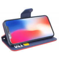 iPhone XS // Buchtasche Hülle Case Tasche Wallet BookStyle mit STANDFUNKTION in Rot-Blau @ cofi1453®