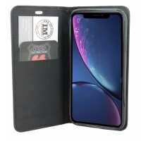 Elegante Buch-Tasche Hülle für iPhone XR Schwarz Leder Optik "Prestige" Wallet Book-Style Schale cofi1453®